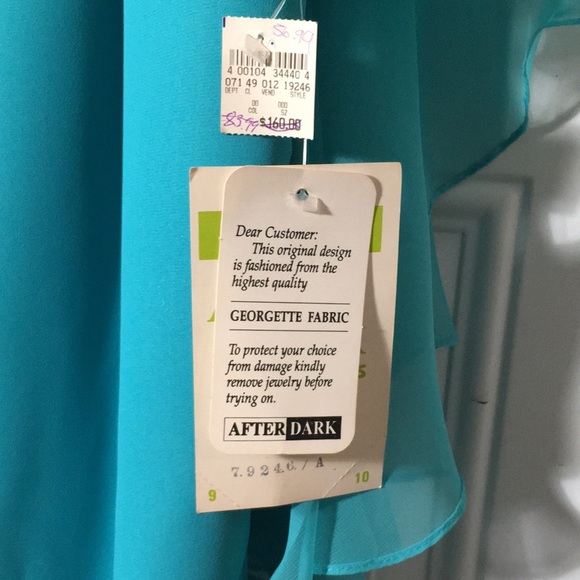 After Dark woman’s formal teal dress beaded epaulettes attached scarf size 9/10 - Picture 5 of 9